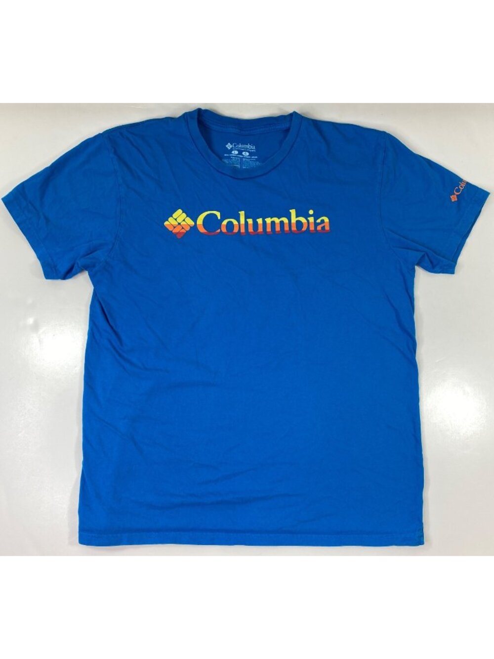 Columbia Mens Blue Short Sleeve T-Shirt 100% Cotton Crewneck Graphic Logo Size L